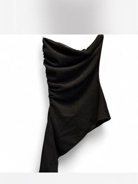 Zara Asymmetrical Black Draped Top